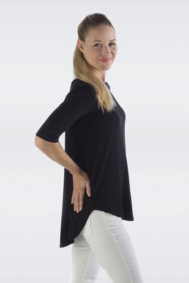 Sandy Relaxed Fit Scoop Neck Short Sleeve Top in Black
