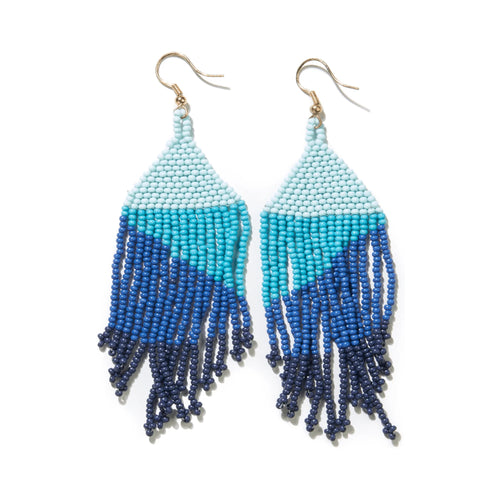Erin Ombre Beaded Fringe Earrings in Blue