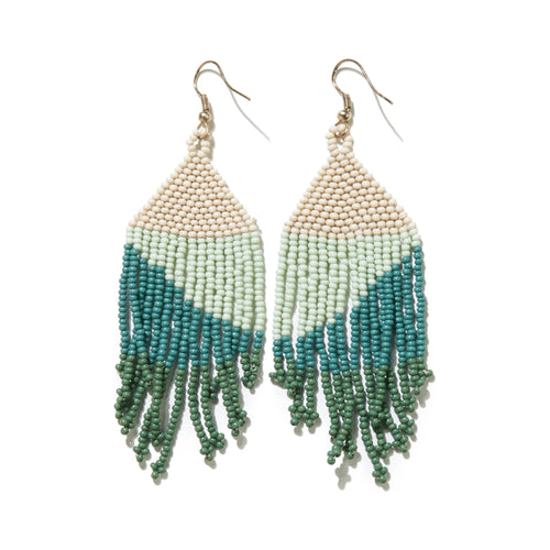 Erin Color Block Stripe Beaded Fringe Earrings in Teal