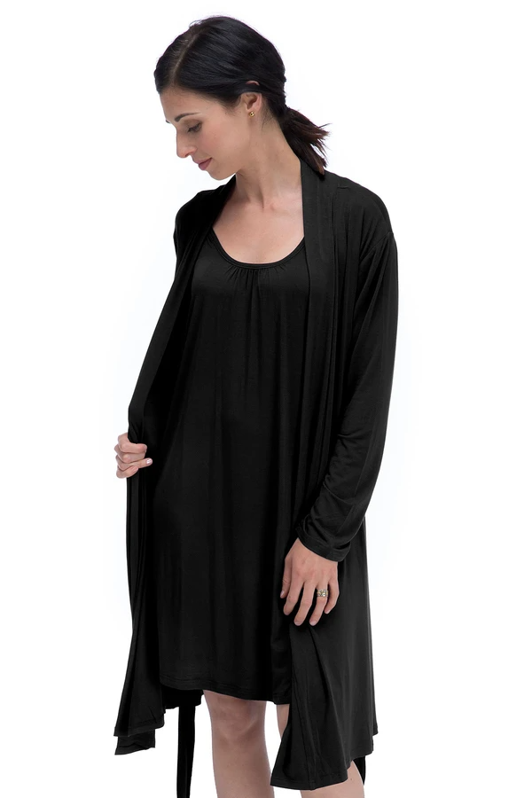 Serenity Long Sleeve Short Belted Robe in Black