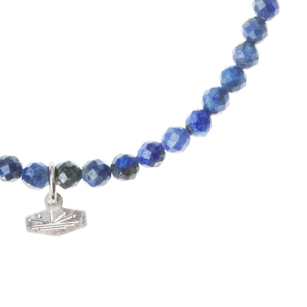 Mini Faceted Stone Stacking Bracelet in Lapis/Silver