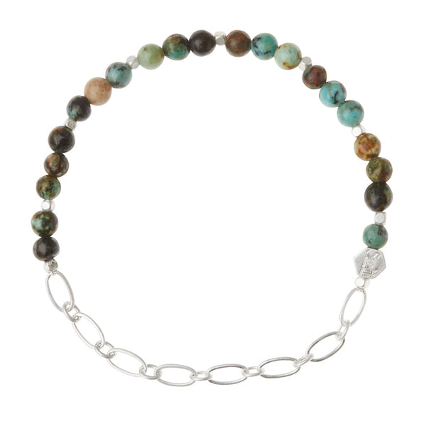 Mini Stone with Chain Stacking Bracelet in African Turquoise/Silver