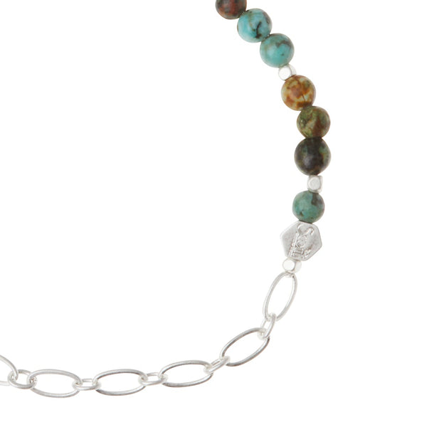 Mini Stone with Chain Stacking Bracelet in African Turquoise/Silver