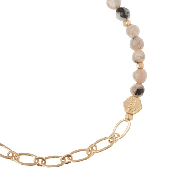 Mini Stone with Chain Stacking Bracelet in Rhodonite/Gold