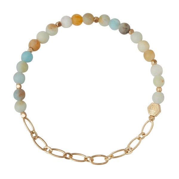Mini Stone with Chain Stacking Bracelet in Amazonite/Gold