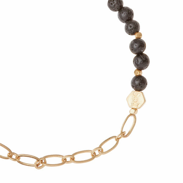 Mini Stone with Chain Stacking Bracelet in Lava/Gold