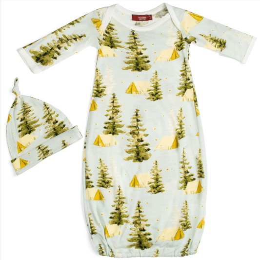 Bamboo Newborn Gown & Hat Set in Camping
