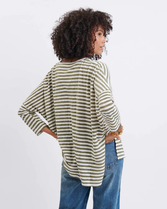 Catalina Slub Tee in Olive Stripe