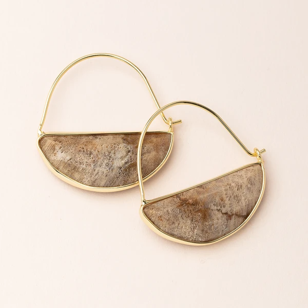 Stone Prism Hoop in Fossil Coral/Gold