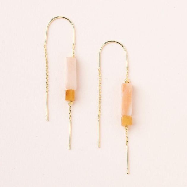 Rectangle Stone Earring in Rose Quartz/Amber/Gold