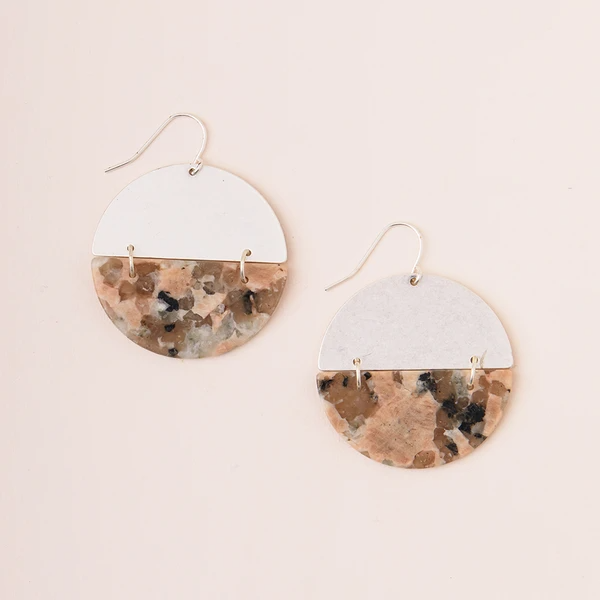 Stone Full Moon Earrings - Rhodonite/Silver
