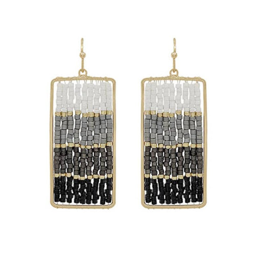 Beaded Rectangle Drop in Black