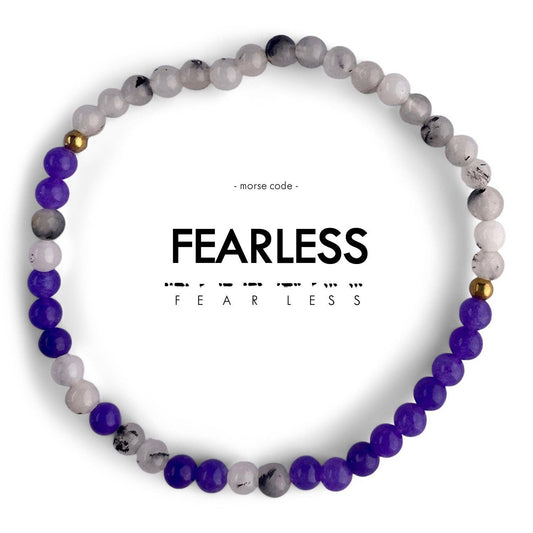 Morse Code Bracelet | FEARLESS: Rainbow Moonstone & Purple Jade