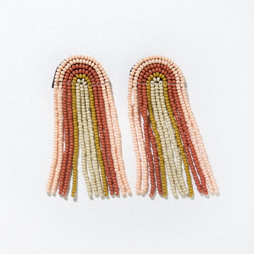 Blush Pink Rust Rainbow Fringe Seed Bead Earrings