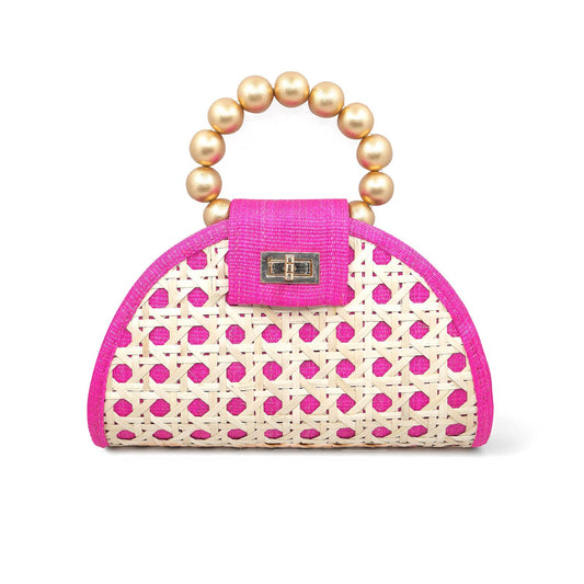 Pink & Gold Woven Rattan Mini Handbag