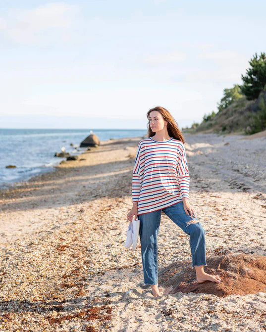 Catalina Slub Tee in Red & Blue Stripe