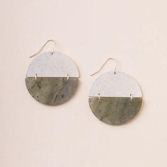 Stone Full Moon Earrings - Labradorite/Silver