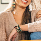 Sage Mixed Stripe Beaded 10 Strand Stretch Bracelets in Desert