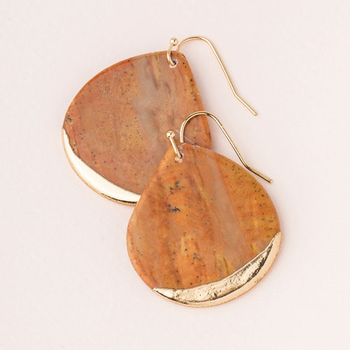 Stone Dipped Teardrop Earring in Petrified Wood/Gold