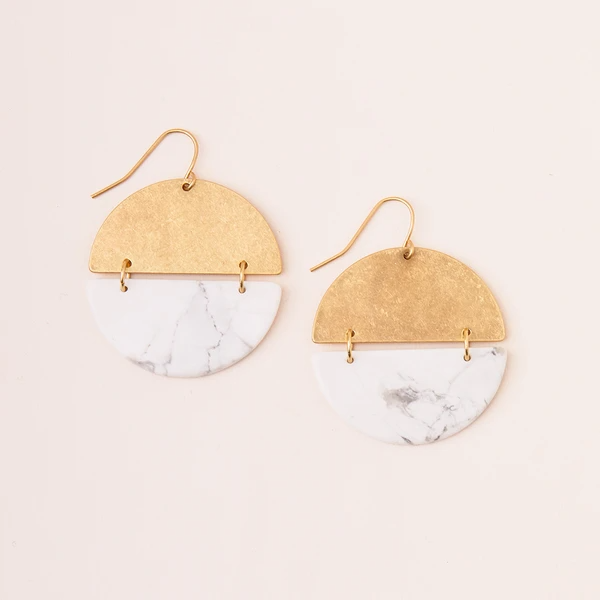 Stone Full Moon Earrings - Howlite/Gold