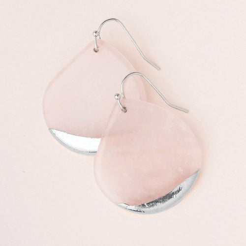 Stone Dipped Teardrop Earring in Rose Quartz/Silver