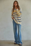 Knit Sweater Striped Pullover Top in Natural Multi