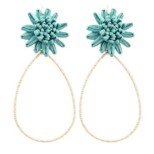 Turquoise Raffia Flower Teardrop