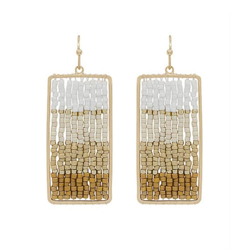 Beaded Rectangle Drop in Gold