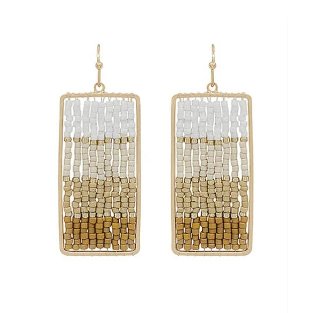 Beaded Rectangle Drop in Gold