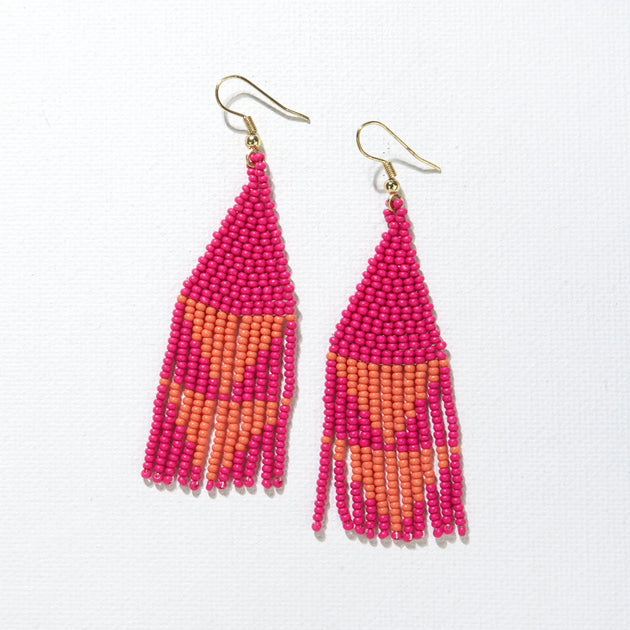 Hot Pink With Coral Triangles Earrings