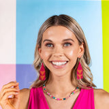 Hot Pink With Coral Triangles Earrings