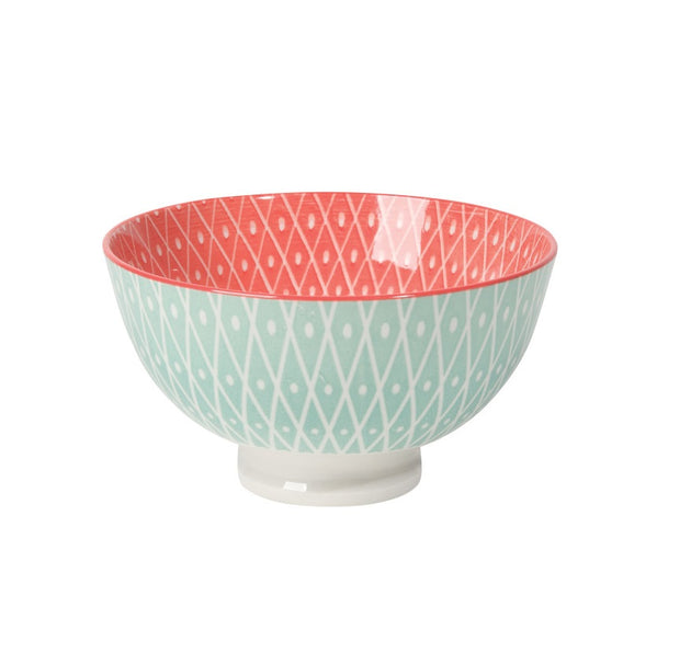 Light Blue Geo Stamped Bowl - 4"
