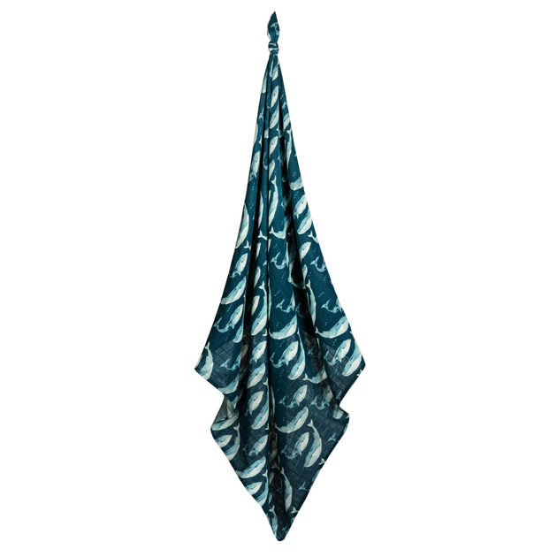 Bamboo Swaddle Blanket in Blue Whales
