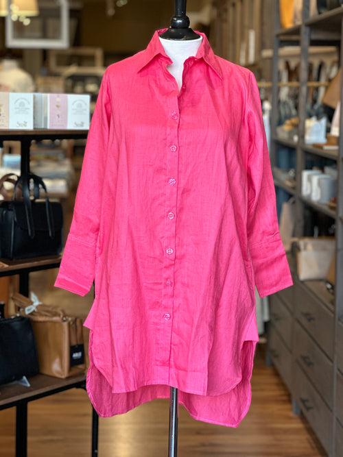 Harper Shirt Dress in Raspberry Linen