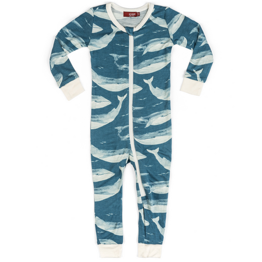 Zipper Pajamas in Blue Whales (Bamboo)