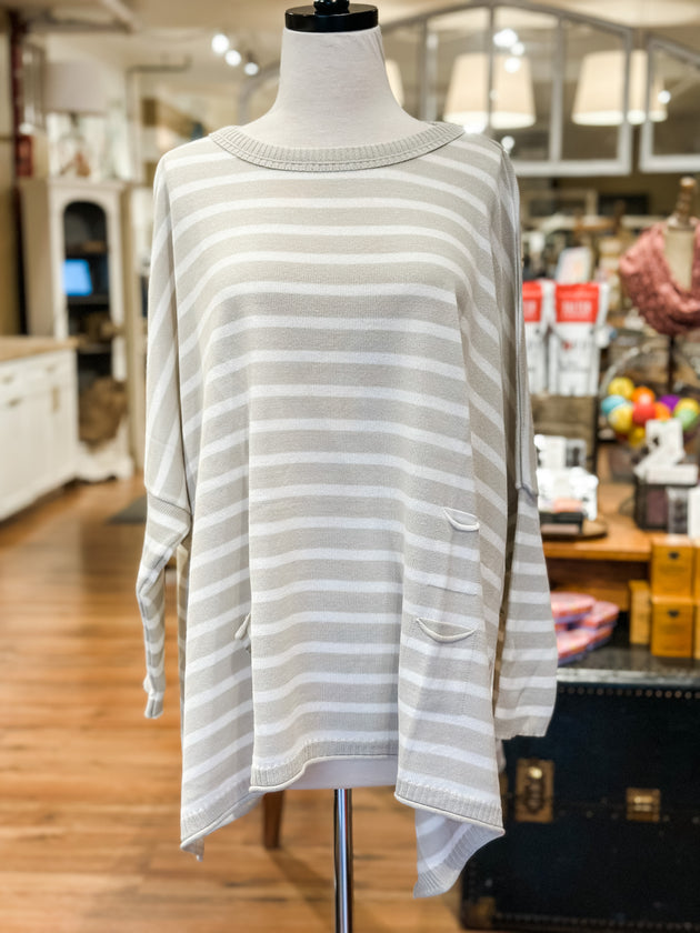 Catalina Sweater in White/Sand Stripe