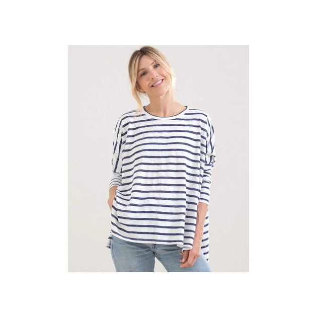 Catalina Slub Tee in Navy & White Stripe