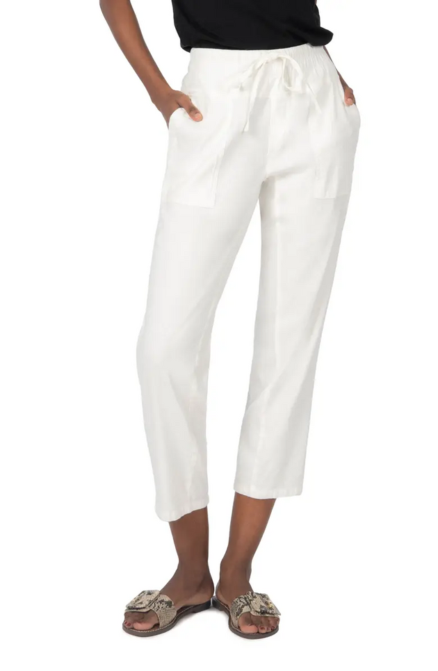 Sandra Smocked Drawcord Waist Pant with Pork Chop Pockets in White