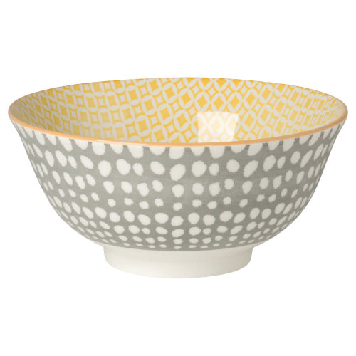 Gray Dots & Yellow Stamped Bowl - 6"